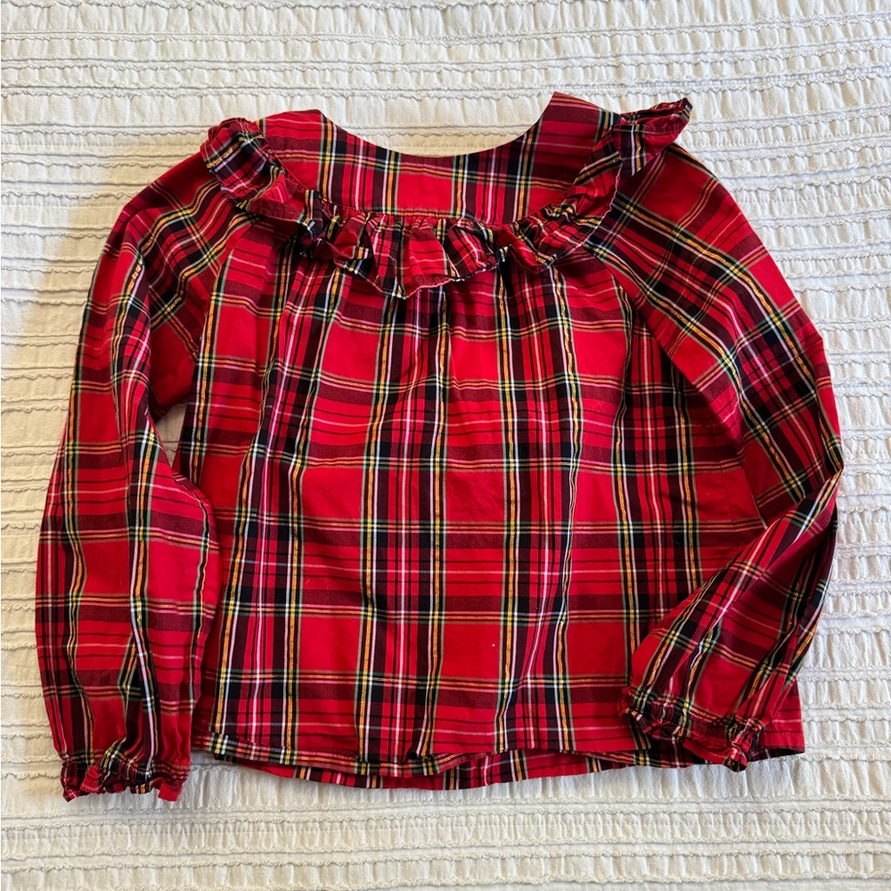 Crewcuts Tartan Red Plaid Ruffle Blouse